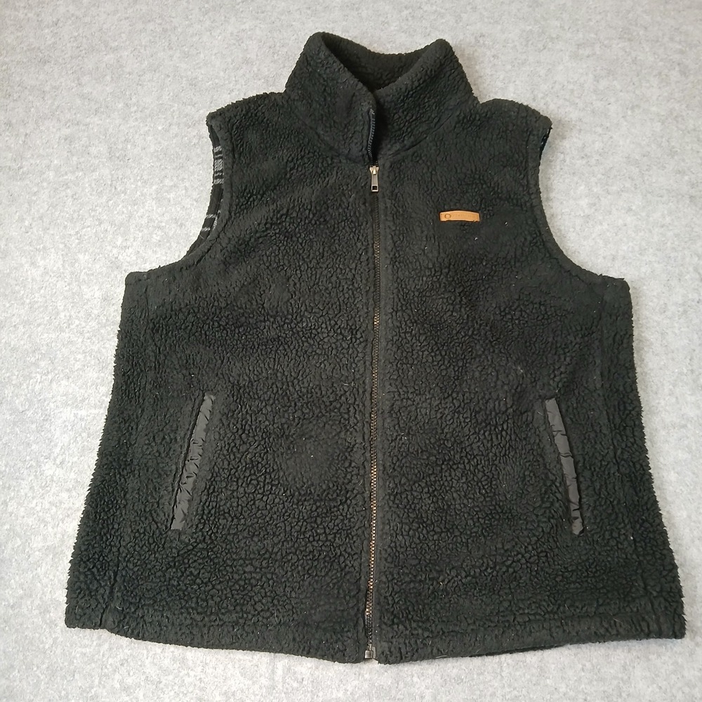 Sage Collective Sherpa Fleece Vest Womens XL Black Plaid Lined Full Zip Outdoor